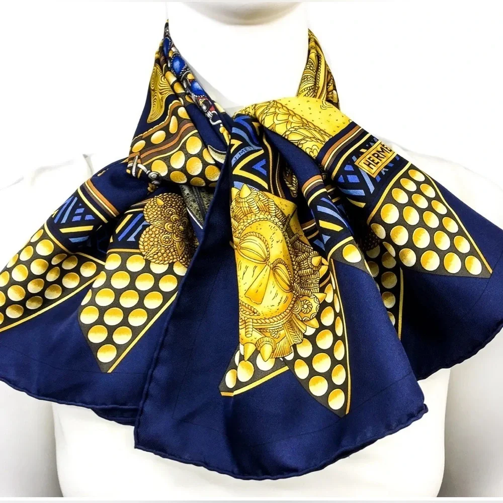 Hermès Scarf “L'or des Chefs” Navy & Gold 100% Silk Scarf ~ RARE! ~ Includes Box